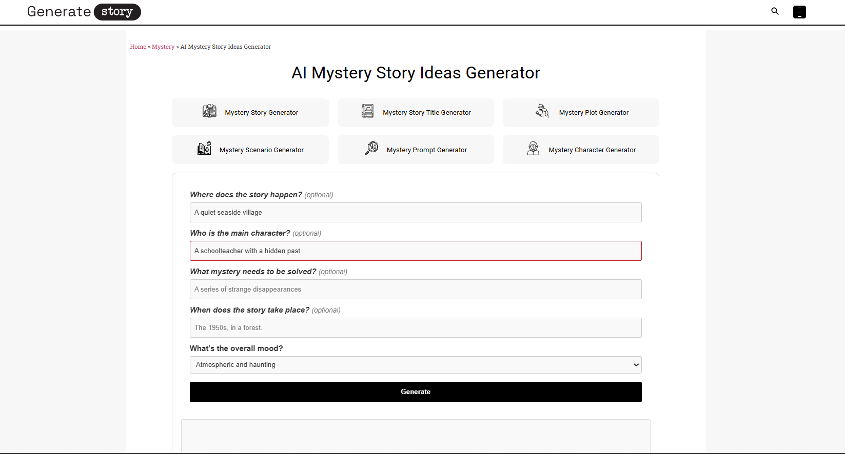 Mystery Story Ideas Generator [Free, Unlimited] - Generate Story