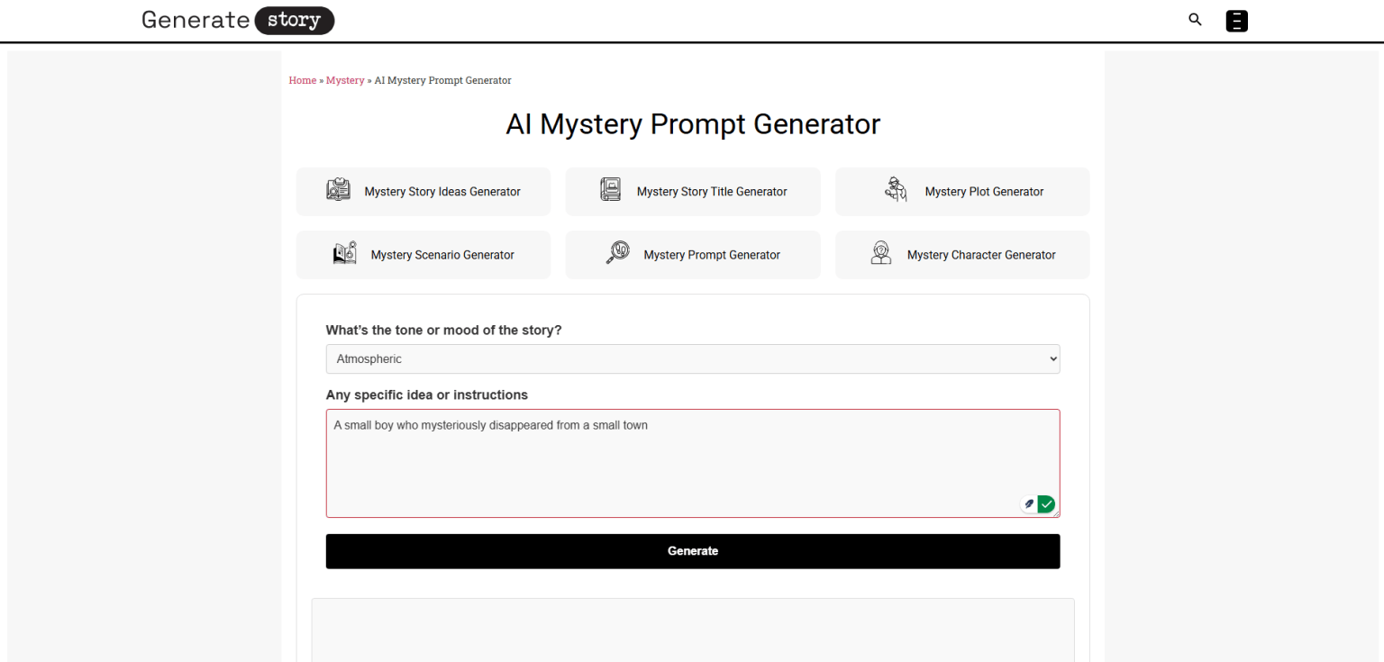 Mystery Prompt Generator [Free, Unlimited] - Generate Story