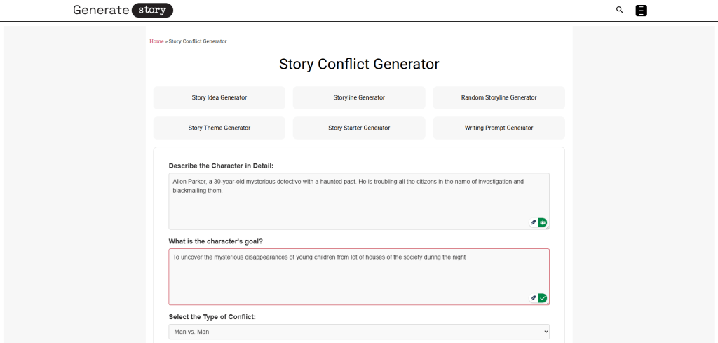 Defining the Character's Goal in Story Conflict Generator