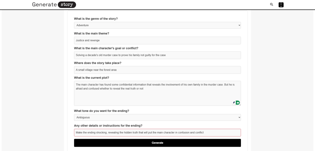 Give specific instructions to the Story Ending Generator