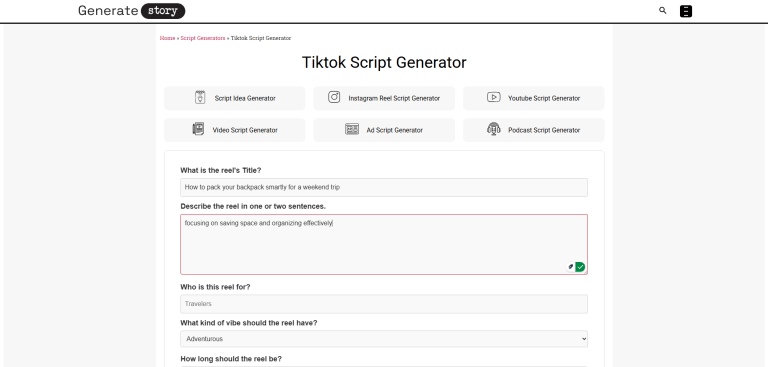 Tiktok Script Generator [Free, Unlimited] - Generate Story